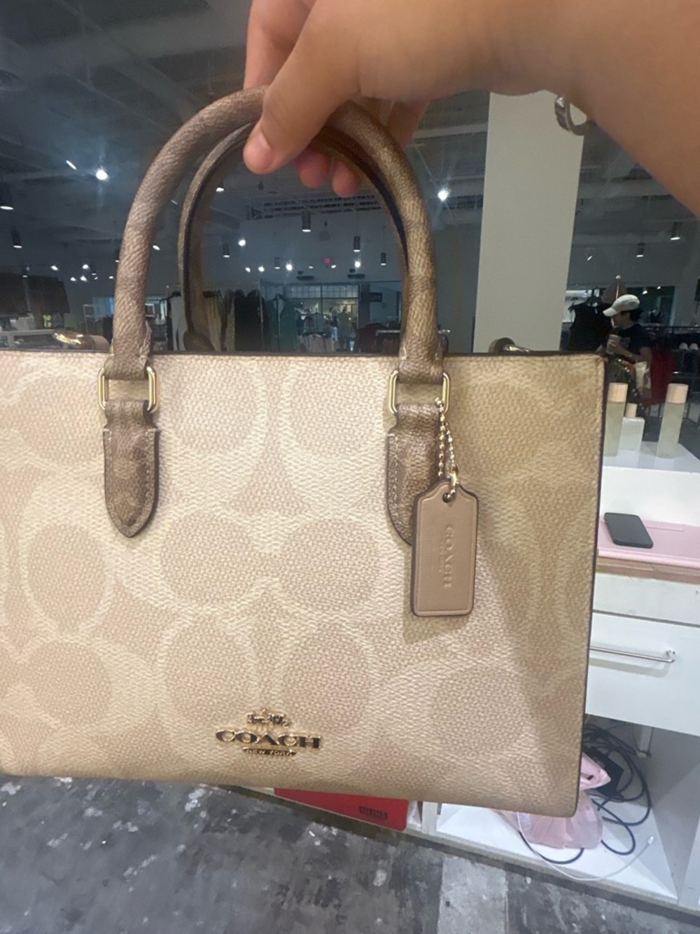 Coach Metallic Beige Signature mini tote with Gold Hardware brand new
